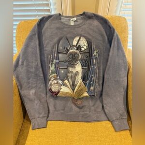 Lisa Parker Siamese Cat Witch Magic Spells Gray Halloween Sweatshirt Medium